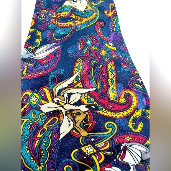Vintage LOONEY TUNES 90s 1993 Bugs Bunny Tazmanian Devil Paisley Men's Neck Tie - Picture 2 of 5